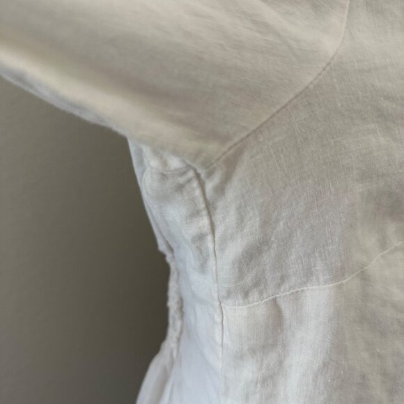 Juicy Couture Popover Linen Blouse Keyhole Tie Smocked White Minimalist Sz M - Picture 5 of 12